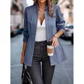 Blazer azul elegante de corte ajustado para mujer con motivo de espiga jacquard fino - L / Tops / Aguamarina