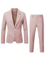Detalle de un traje de dos piezas rosa para hombre con chaqueta y pantalón formal - S / Top Y Pantalón / Rosa Loto