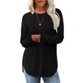 Klassieke zwarte geborstelde geribbelde trui met lange mouwen en ronde hals voor dames - S / Tops / Zwart