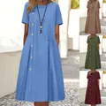 Robe mi-longue plissée décontractée avec boutons latéraux en quatre couleurs élégantes - Multicolore