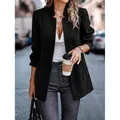 Elegante abrigo de lana jacquard negro entallado para mujer, ideal para estilo urbano chic - L / Tops / Negro