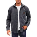 Camisa informal de pana de manga larga para hombre en gris oscuro con botones - S / Tops / Gris oscuro