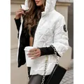Stylish white hooded puffer jacket for women with glossy finish and relaxed fit - S / Tops / White