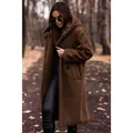 Stylish long brown teddy hooded coat for women, perfect for autumn and winter fashion - S / Tops / Coffee