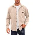 Camisa de pana beige de manga larga para hombre con bolsillo en el pecho - S / Tops / Albaricoque