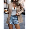 Elegante camelkleurige blazer met visgraatmotief voor dames, slim-fit - Khaki
