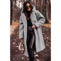 Stylish grey long hooded teddy coat for women in autumn and winter fashion style - S / Tops / Gray