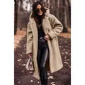 Long beige hooded teddy coat for women elegant winter warm plush jacket - S / Tops / Apricot