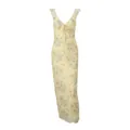 Elegante vestido largo con estampado floral, cuello en V y tirantes con volantes - S / Amarillo