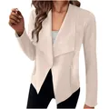 Chaqueta blazer elegante de ante sintético para mujer, diseño de frente abierto - S / Tops / Blanco Roto