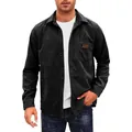 Casual men's dark grey corduroy long-sleeved shirt jacket with chest pocket detail - Black