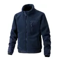 Men's navy blue sherpa fleece jacket with stand collar and chest pocket. - L / Tops / Dark Blue