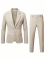 Élégant costume deux pièces beige clair pour homme, coupe ajustée pour mariages et affaires - S / Haut Et Bas / Kaki
