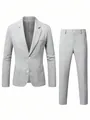 Costume deux pièces ajusté élégant pour homme en gris clair pour mariages et affaires - S / Haut Et Bas / Gris