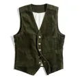 Detailed front view of a dark green vintage corduroy work vest for men's fashion - S / Tops / Army Green