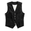 Detailed view of men's retro black corduroy workwear vest with button-down design - S / Tops / Black