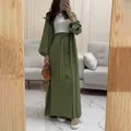 Élégant ensemble deux pièces cardigan à manches longues et jupe longue vert olive - XS / Haut Et Bas / Vert olive