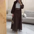 Ensemble deux pièces élégant avec cardigan marron et jupe longue pour femme, mode printemps - XS / Haut Et Bas / Café