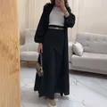 Ensemble élégant deux pièces bleu marine avec cardigan long et jupe longue pour le printemps - XS / Haut Et Bas / Noir