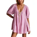 Summer women's pink and yellow striped deep V-neck loose fit short romper jumpsuit - S / Top And Bottom / Pink