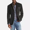 Vista detallada de una chaqueta de mezclilla negra para hombre con costuras y bolsillos - S / Tops / Gris oscuro