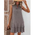 Bohemian printed sleeveless V-neck tie-up mini dress with tiered ruffle hem and geometric pattern - S / Top And Bottom / Blue