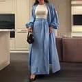 Ensemble trois pièces bleu clair avec cardigan long et jupe longue à taille haute chic. - XS / Haut Et Bas / Bleu ciel
