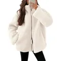 Women's oversized white teddy fleece jacket with double zipper for winter warmth - S / Tops / White