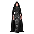 Elegante vestido de noche negro con pedrería plateada y mangas de capa sofisticadas. - S / Top Y Pantalón / Negro