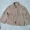 Khaki oversized warm double zipper winter teddy coat plush fleece jacket for women - S / Tops / Coffee
