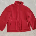 Oversized red teddy fleece jacket for women with front zipper and cozy fuzzy texture - Burgundy