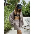 Relaxed fit mauve cotton long sleeve shirt and shorts set for casual summer wear outdoors - S / Top And Bottom / Shorts Set / Brown