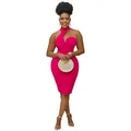 Elegantes fuchsiafarbenes Midi-Kleid mit Neckholder und asymmetrischem Schulterdesign - 2XL / Unterteile / Fuchsia