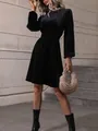 Elegant black velvet long sleeve dress for a chic autumn and winter fashion look - S / Top And Bottom / Black
