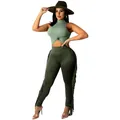 Modisches zweiteiliges Set mit ärmellosem Ripp-Oberteil und grüner Fransenhose - 2XL / Oberteil und Hose / Armeegrün