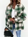 Dettaglio della giacca a camicia scozzese verde vintage a maniche lunghe da donna - Taglia S / Top / Quadri Verdi