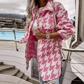 Cappotto in lana oversize da donna con motivo pied de poule rosa e bottoni singoli - Taglia S / Top / Rosso rosa
