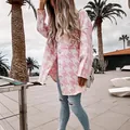 Elegante giacca di lana pied de poule rosa con design ampio monopetto per donna - Taglia S / Top / Rosa
