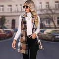 Stylish women's plaid lapel vest sleeveless waistcoat for chic autumn fashion outfit. - S / Tops / Camel