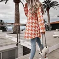 Elegante cappotto in lana a maniche lunghe con motivo pied de poule arancione e bianco - Arancione