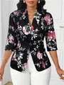 Modieuze damesblazer met bloemenprint, 3/4-mouwen en een stijlvolle getailleerde pasvorm - S / Tops / Zwart