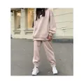 Women's oversized tracksuit set with hoodie and joggers in nude beige street style - XL / Top And Bottom / Khaki