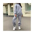 Stylish women's grey two-piece fleece tracksuit set including an oversized hoodie and joggers - S / Top And Bottom / Gray