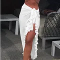 Sexy white ruffled sarong beach wrap skirt for women summer fashion beachwear 2024 - One Size / Bottoms / White