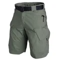 Short cargo tactique vert olive avec ceinture et poches fonctionnelles vue détaillée - S / Bas / Vert