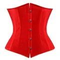 Elegant red satin waist trainer corset for women featuring front metal busk closure - S / Red