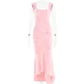 Front view of a pink lace sleeveless bodycon dress with irregular mermaid hem - S / Top And Bottom / Pink