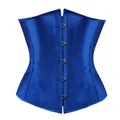 Elegant royal blue satin corset for women featuring front busk closure and waist cinching - S / Blue