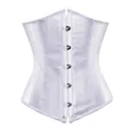 Elegant white satin waist cincher corset with front metal busk closure shapewear - S / White