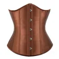 Eleganter brauner Satin-Taillenmieder für Damen mit vorderem Metallverschluss-Design - Kaffeebraun